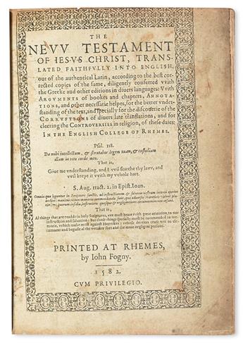 BIBLE IN ENGLISH.  The New Testament of Jesus Christ translated faithfully into English.  1582